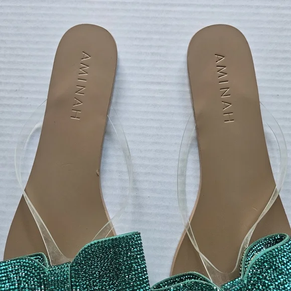 Aminah Green Crystal Bow Flip Flop Sandals - Picture 6 of 11